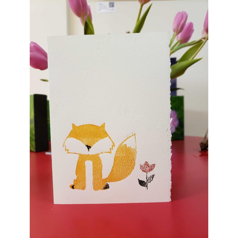 Notecard with fox and flower imprint
