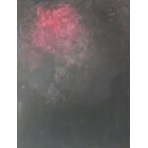 Abstract painting with dark hues of black and maroon