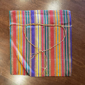 Syrian-made, silk drawstring bag. Multi-colored striped.