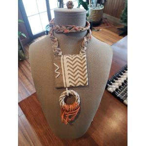 Syrian made Necklace, Beige and Orange Braided material