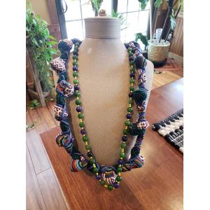 Syrian-made necklace, Bunched Fabric and Green-Blue Beads