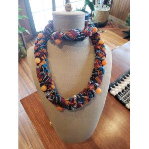 Syrian-made necklace, Bunched Multi-Color Fabric with Beads