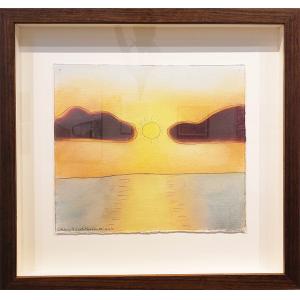 Framed drawing of a sunset