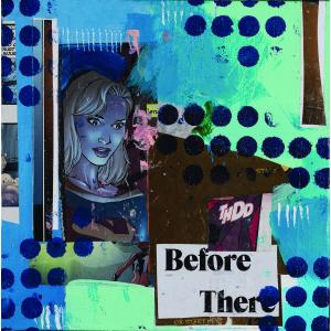 Mixed media artwork that is comic book, pop-art inspired. Superwoman is featured and the words "Before There" are in black lettering in the lower right.