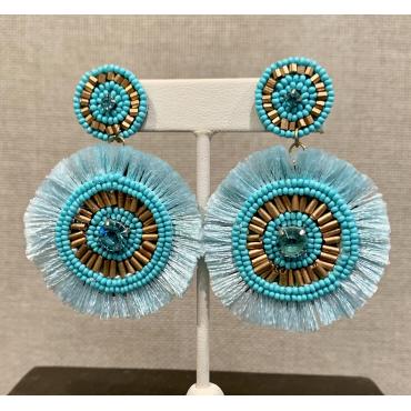 Aqua Seed Bead Fringe Earrings by Kathy Gelfand