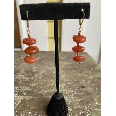 Carnelian & Gold Plated Bead Earrings by Kathy Gelfand