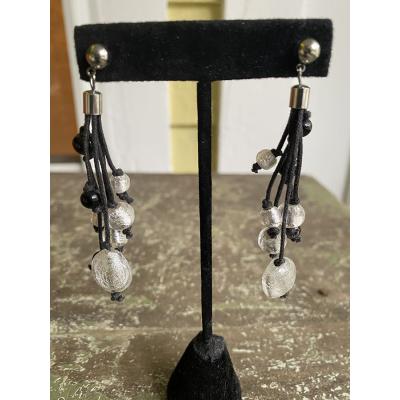 Glass Bead on Cotton Cord Earrings by Kathy Gelfand