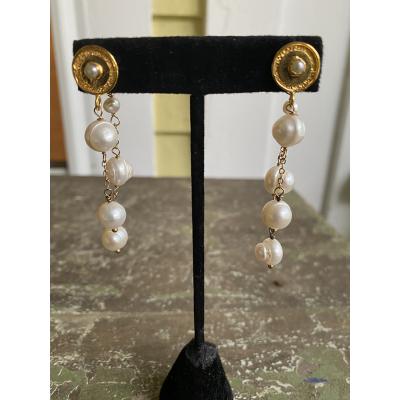 Freshwater Pearl & Gold Plate Earrings by Kathy Gelfand