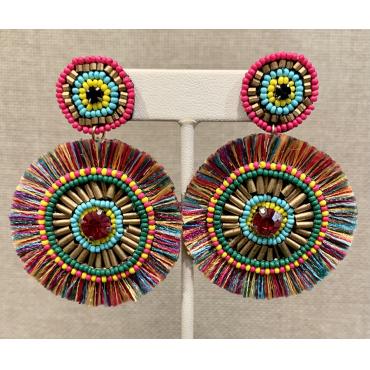 Multi Seed Bead Fringe Earrings by Kathy Gelfand