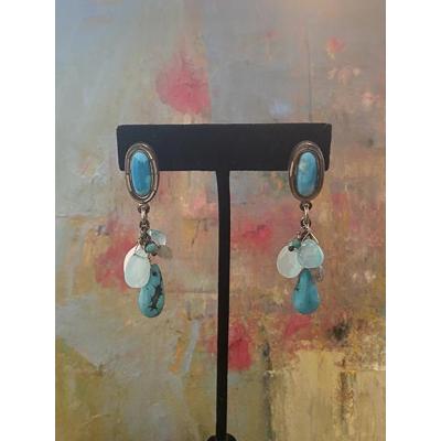 Turquoise Cluster & Beaded Post Earrings by Kathy Gelfand