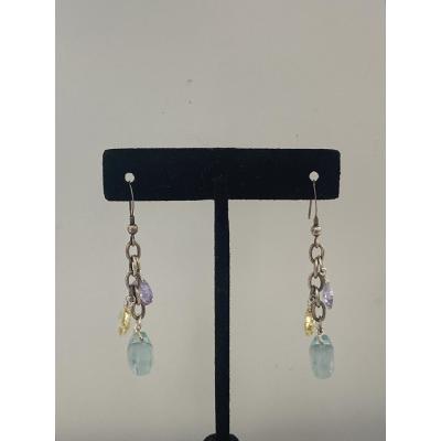 Yellow, Blue, and Purple Beaded Chain Earrings by Kathy Gelfand