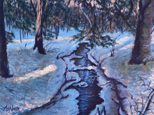 AndrewNiemi_“Winter Stream”, 18x24”, acrylic on canvas