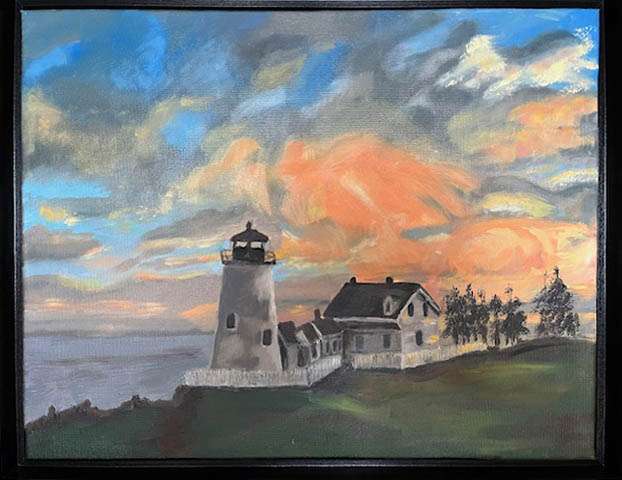 Pemaquid Point Lighthouse. Phyllis Novick oil on canvas 20 x 16 framed 21.5 x 17.5 inches