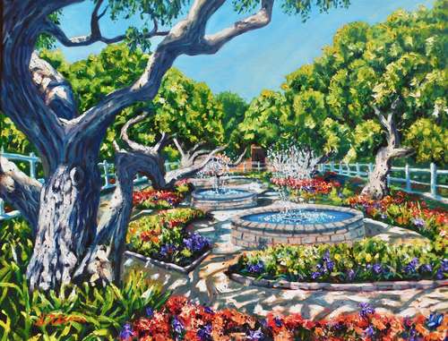 ScottNiemi_Prescott Park Fountains_OilOnCanvasFramed_22x28