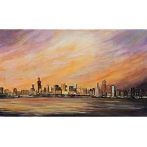 Chicago Sunset by Kate Shaffer, a 36 x 50" acrylic painting.