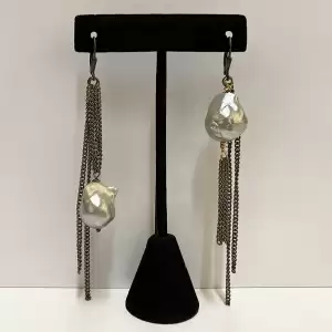 Asymmetric Freshwater Pearl and Chain Earrings by Kathy Gelfand