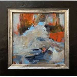 Cascade
  of Flame and Frost by Marli Thibodeau, an 8 by 8 inch acrylic painting.