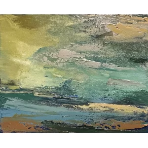 Calm Seas by
  Kellie Weeks, an 8 by 11 inch oil and cold wax painting.