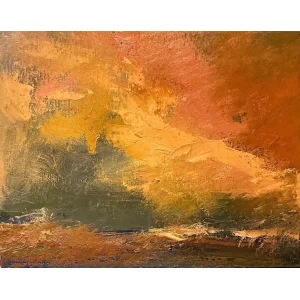 Sunset by
  Kellie Weeks, an 11 by 14 inch oil and cold wax painting.