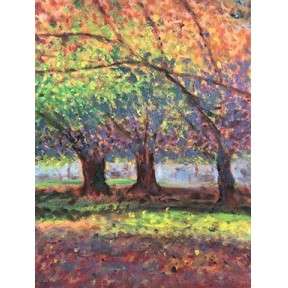 painting by kathy cryan hicks of trees in fall