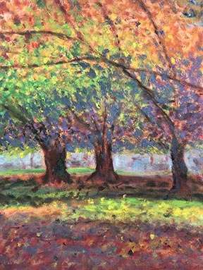 painting by kathy cryan hicks of trees in fall